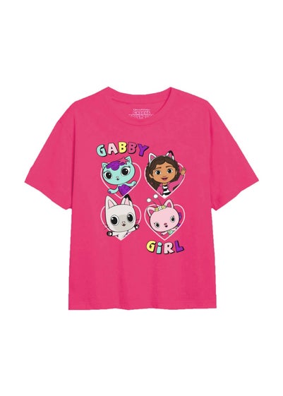 Gabby's Dollhouse Kids Fuchsia Friends Hearts T-Shirt (3-8yrs)