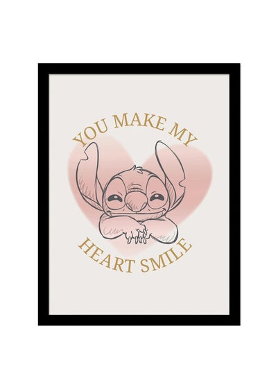 Disney Stitch Pink Heart Smile Framed Poster (45cm x 35cm)