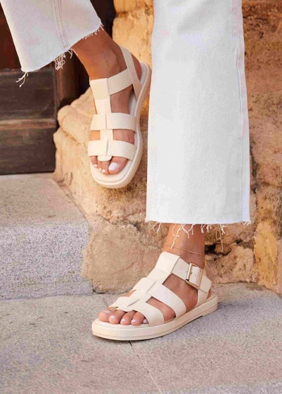 Linzi Camden Ivory Faux Leather Gladiator Style Sandal