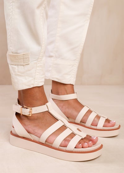 Where's That From Dubai Cream Extra Wide-Fit Mid Gladiator Platform