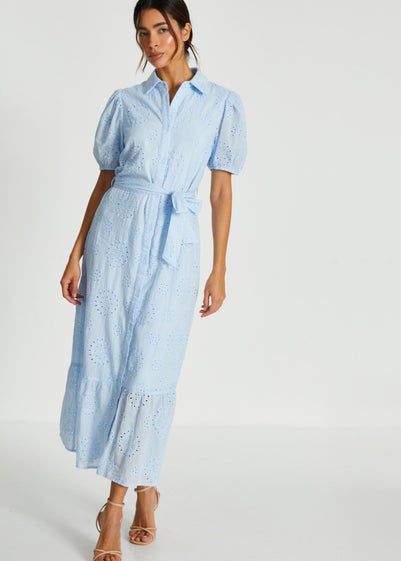 Quiz Blue Embroidered Midaxi Shirt Dress