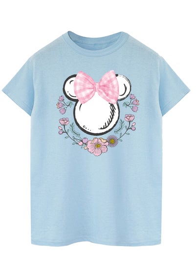 Disney Blue Minnie Mouse Bows Flowers Boyfriend Fit T-Shirt