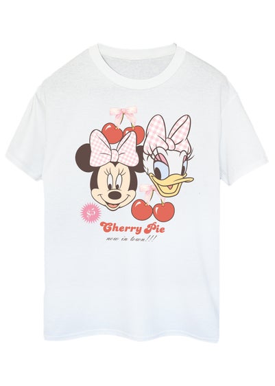 Disney White Minnie Mouse Daisy Duck Cherry Boyfriend Fit T-Shirt