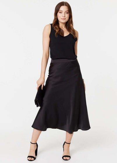 Izabel London Black High Waist Elasticated A-Line Midi Skirt