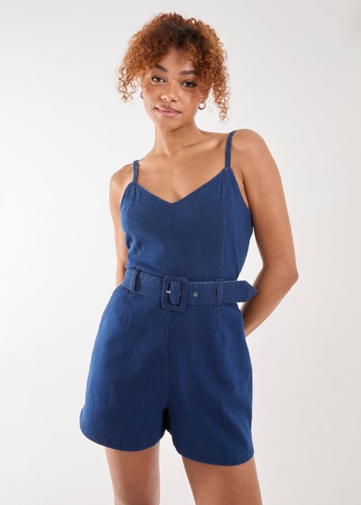 Pink Vanilla Blue Belted Denim Playsuit