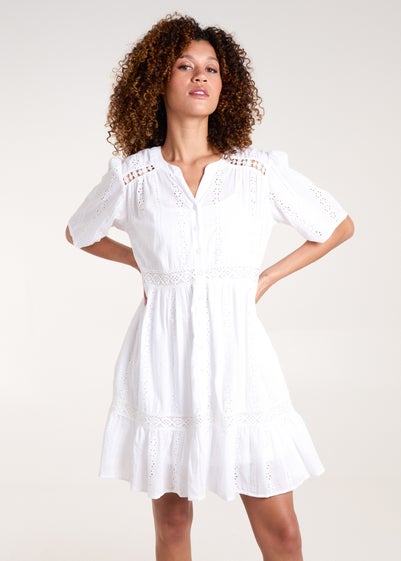 Blue Vanilla Ivory Broderie Tiered Mini Dress