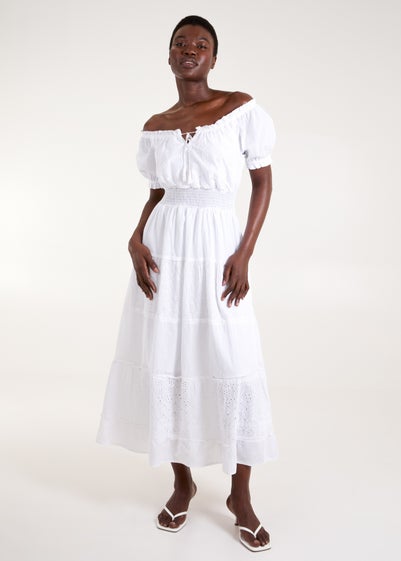 Blue Vanilla White Milkmaid Broderie Tiered Maxi Dress