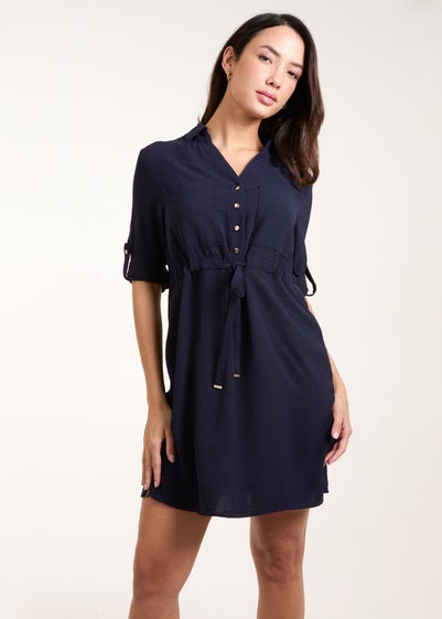 Blue Vanilla Navy Shirt Dress With Adjustable Sleeves