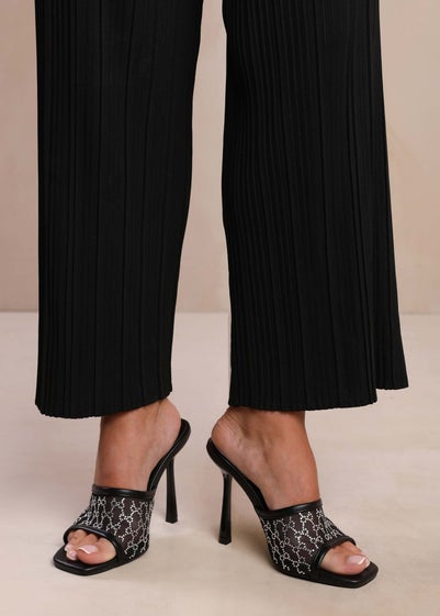 Where's That From Lisbon Black Diamante Mesh Peep Toe Mules