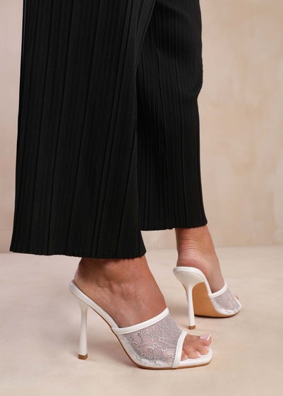 Where's That From Lisbon White Diamante Mesh Peep Toe Mules