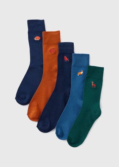 5 Pack Multicolour Woodland Embroidery Socks