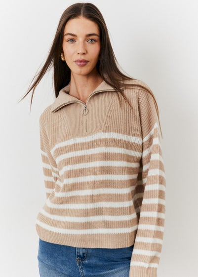 In The Style Oatmeal Quarter Zip Jumper