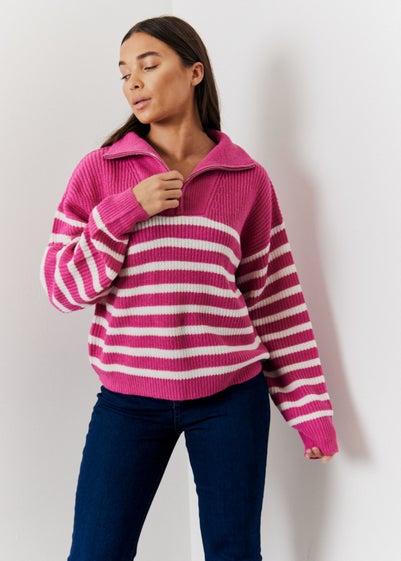 In The Style Berry Stripe 3/4 Zip Jumper