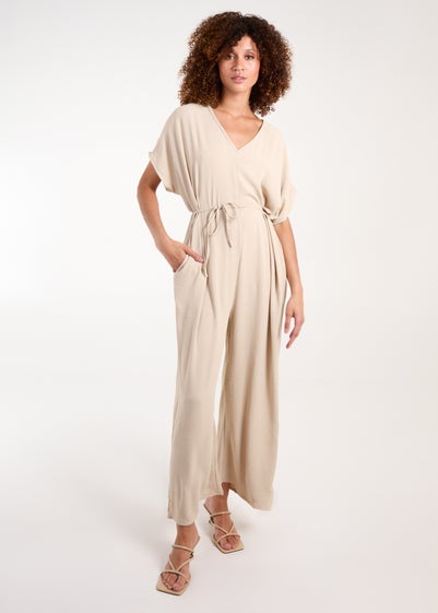 Blue Vanilla Stone V Neck Straight Leg Relaxed Jumpsuit