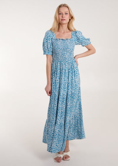 Blue Vanilla Blue Milkmaid Square Neck Short Puff Sleeve Maxi Dress