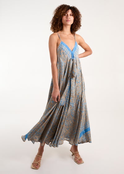 Blue Vanilla Blue V Neck Draped Maxi Dress