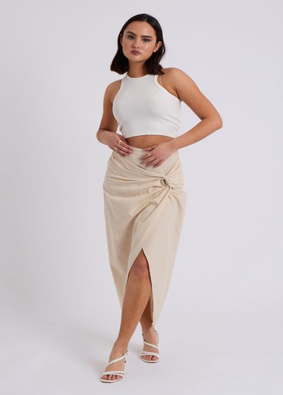 Urban Bliss Beige Linen Blend Knot Maxi Skirt