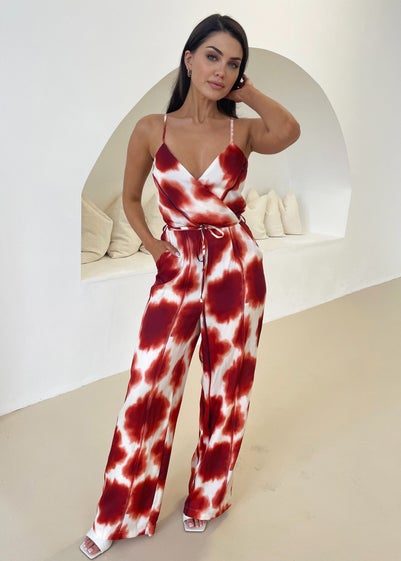 AX Paris Red Printed Strappy Tie Waist Jumpsuit