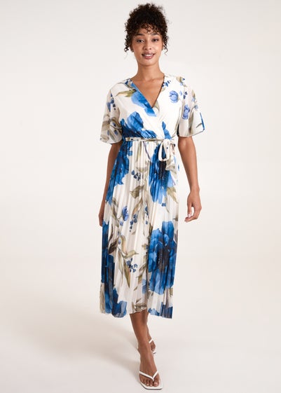 Blue Vanilla Blue Water Floral Pleated Dress