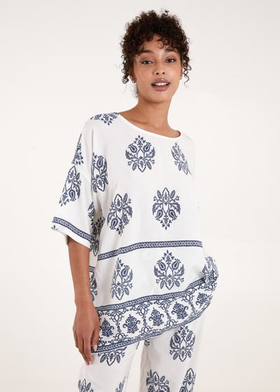 Blue Vanilla Navy Border Print Top