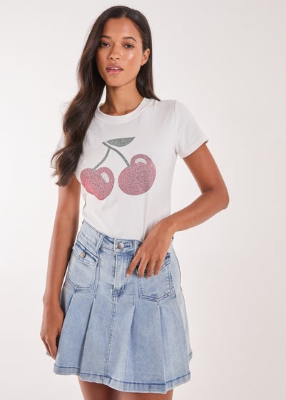 Pink Vanilla Ivory Cherry Embellished T-Shirt