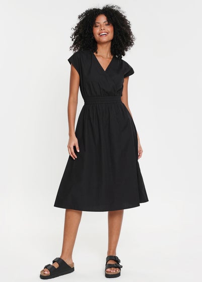 Threadbare Black Cotton Poplin Ibiza Maxi Wrap Dress