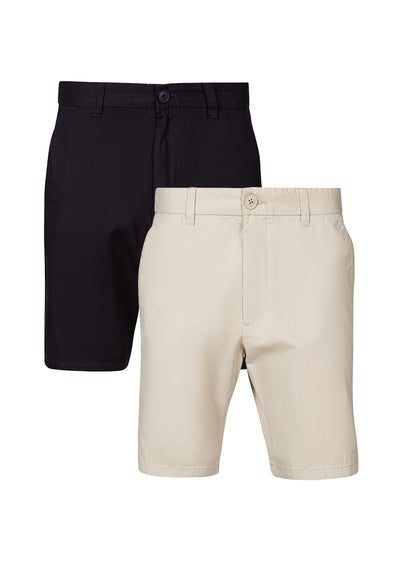 French Connection White/Navy Cotton Chino Shorts 2 Pack