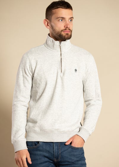 French Connection Grey Cotton Blend Zip Jumper