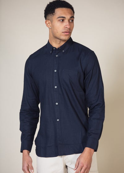 French Connection Navy Long Sleeve Shirt with Linen