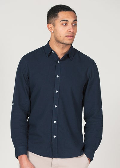 Tokyo Laundry Navy Linen Blend Long Sleeve Button-Up Shirt