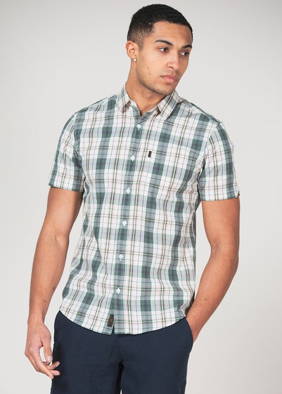 Tokyo Laundry Green Cotton Short Sleeve Button-Up Checked Shirt