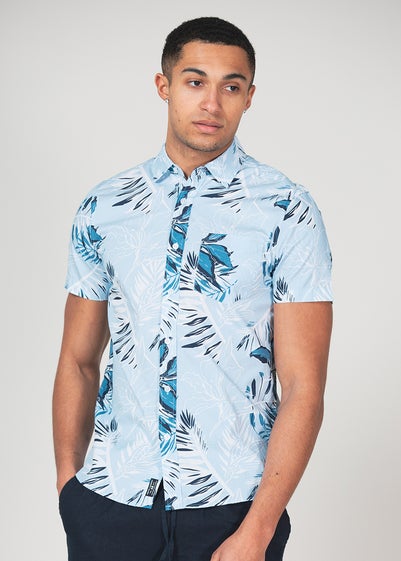 Tokyo Laundry Blue Cotton Short Sleeve Button-Up Printed Shirt