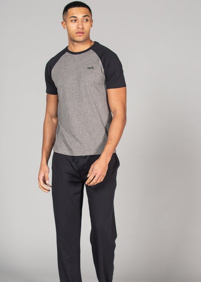 Tokyo Laundry Grey Cotton 2-Piece Raglan Top and Jersey Bottoms Set