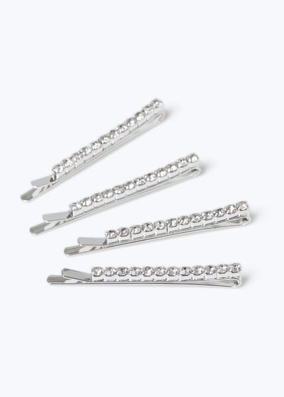 Muse 4 Pack Silver Diamante Hair Slides