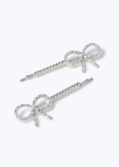 Muse 2 Pack Silver Pearl Bow Hair Clips