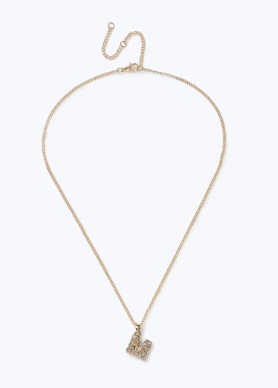 Muse Pave Puff "M" Initial Necklace Gold