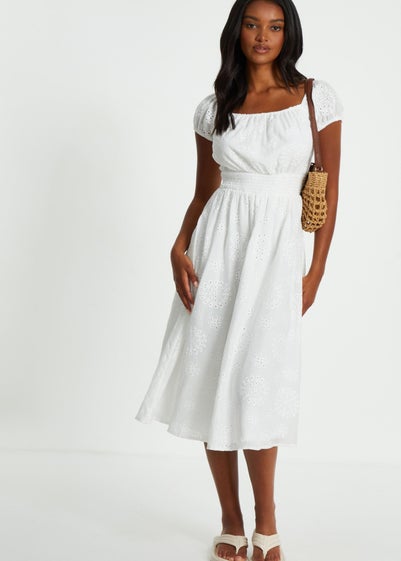 Quiz White Embroidered Bardot Midi Dress