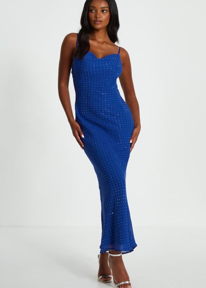 Quiz Blue Diamante Maxi Dress