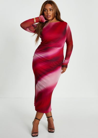 Quiz Red Curve Mesh Marble Midaxi Dress