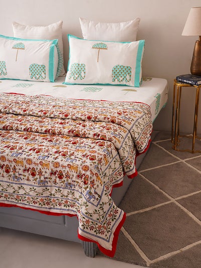 Aravali Handblock Printed Double Reversible Quilt