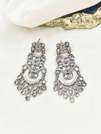 Women Tribal Silver Tone Earrings