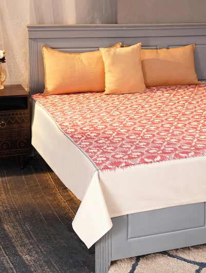 White And Red Pure Cotton Wrap Ikat Double Bed Cover