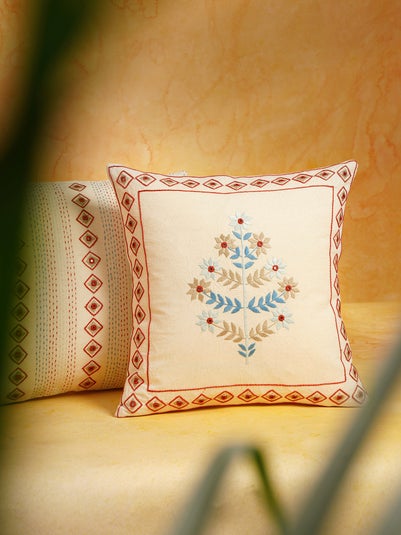 Multicolour Cotton Embroidered Cushion Cover Single