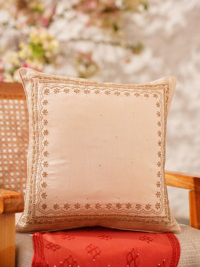 Grey Chanderi Silk Cushion Cover