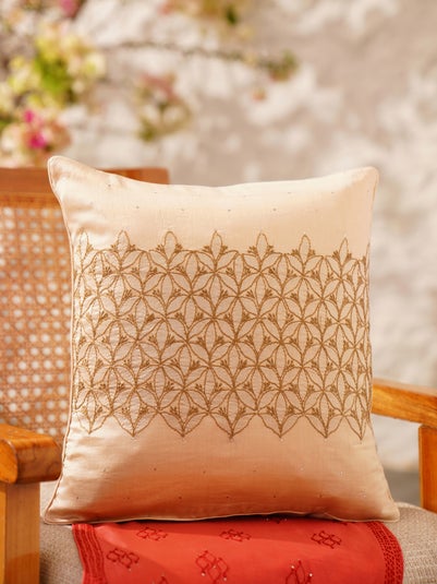 Grey Chanderi Silk Cushion Cover