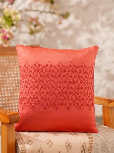 Rust Orange Chanderi Silk Cushion Cover