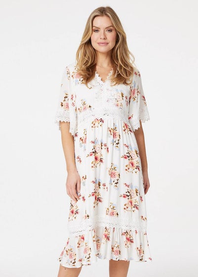 Izabel London White Floral Lace Midi Tea Dress