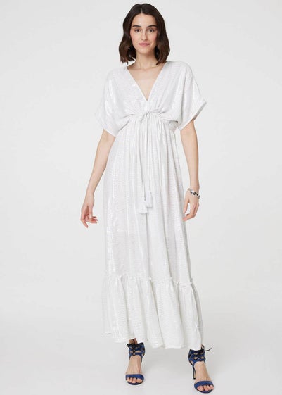 Izabel London White Dotty Empire Waist Kimono Maxi Dress