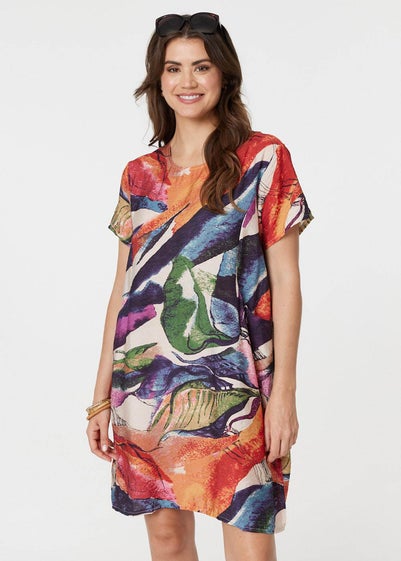 Izabel London Orange Abstract Print Short Sleeve Shift Dress