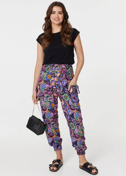 Izabel London Black Paisley Tassel Pocket Harem Pants